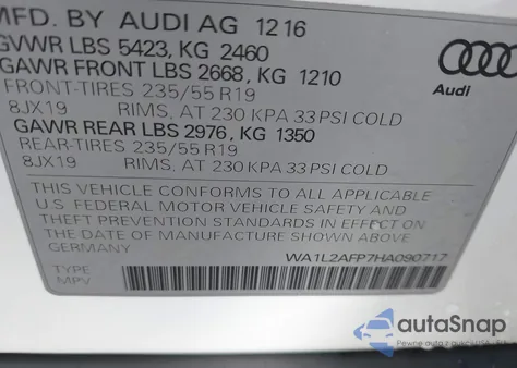 2017 Audi Q5 Premium Plus from USA, damaged, VIN WA1L2AFP7HA090717